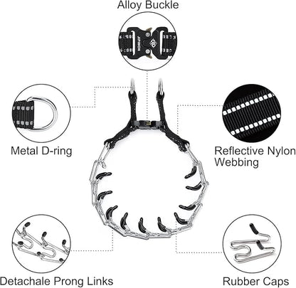 Prong Collar for Dogs Adjustable No Pull Dog Choke Pinch Training Collar with Comfortable Rubber Tip for Small Medium Large Dogs (Small, Black)