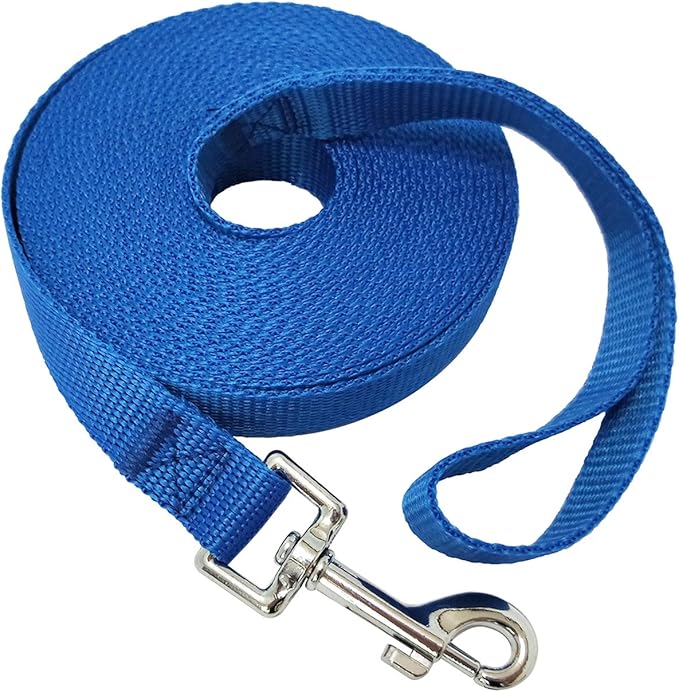 Nylon Training Dog Leash for Small Medium Large Dogs, 15ft 20ft 30ft 50ft Long Leash Dog/Puppy Lead for Obedience Recall Training, Camping (1" x 15ft, Blue)