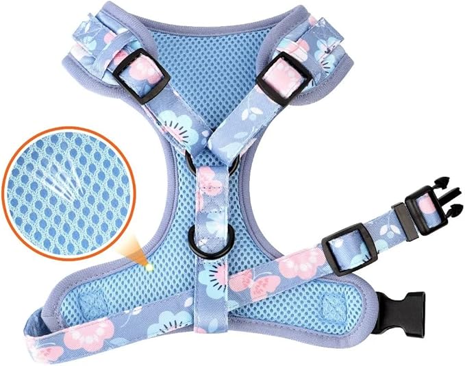 Beirui Cute Girl Dog Collars, Harnesses & Leashes Set - Adjustable Dog Collar and Leash Set with Flower - Soft Mesh Dog Vest Harness for Puppies Small Medium Dogs (Purple,XS)
