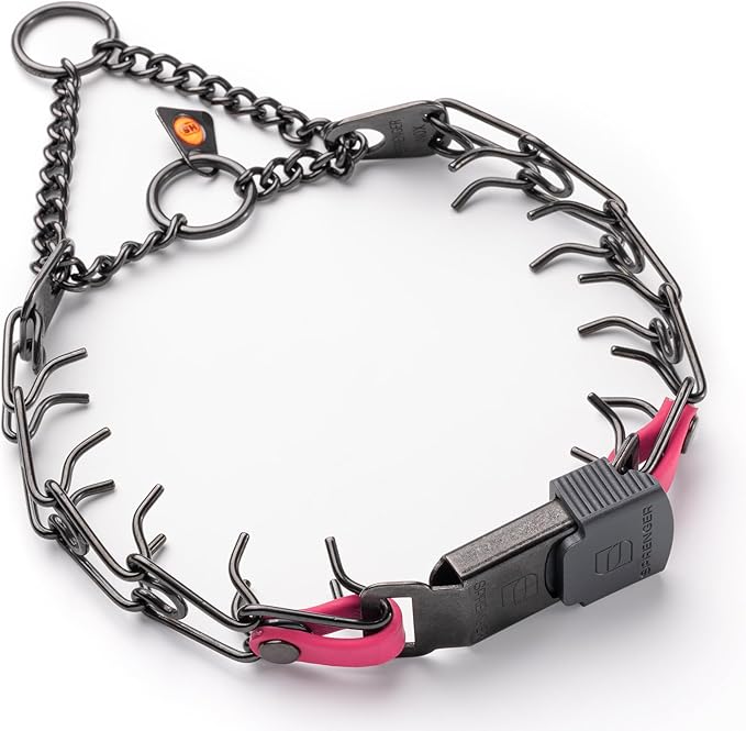 Herm Sprenger Black Stainless Steel Dog Collar with Quick Release ClicLock Buckle O-Ring Biothane Insert Training Collar Made in Germany (Passionfruit Pink, 16in x 2.25mm(Neck Size up to 13-14in))