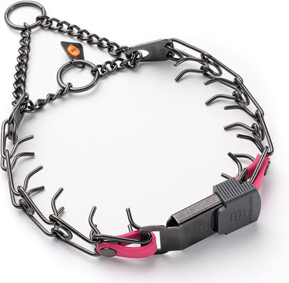 Herm Sprenger Black Stainless Steel Dog Collar with Quick Release ClicLock Buckle O-Ring Biothane Insert Training Collar Made in Germany (Passionfruit Pink, 16in x 2.25mm(Neck Size up to 13-14in))