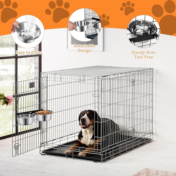 Dog Crate Water Bowl No Spill, ShineMe Dog Food and Water Bowl Set Mountable, Hanging Feeding Bowls for Dogs Cage - 28oz Crate Bowls for Small & Medium Dogs, Cats, Pets