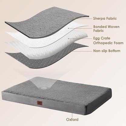 EHEYCIGA Orthopedic Dog Beds for Large Dogs with Removable Washable Cover for Crate, Grey, 35x23