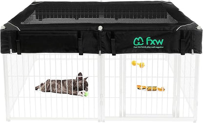 FXW Homeplus Indoor Dog Playpen with Square Mesh Top Cover for Escape Prevention, 24 Inch 8 Panels Heavy Duty Dog Pen for Puppies and Small Dogs, White│Patented