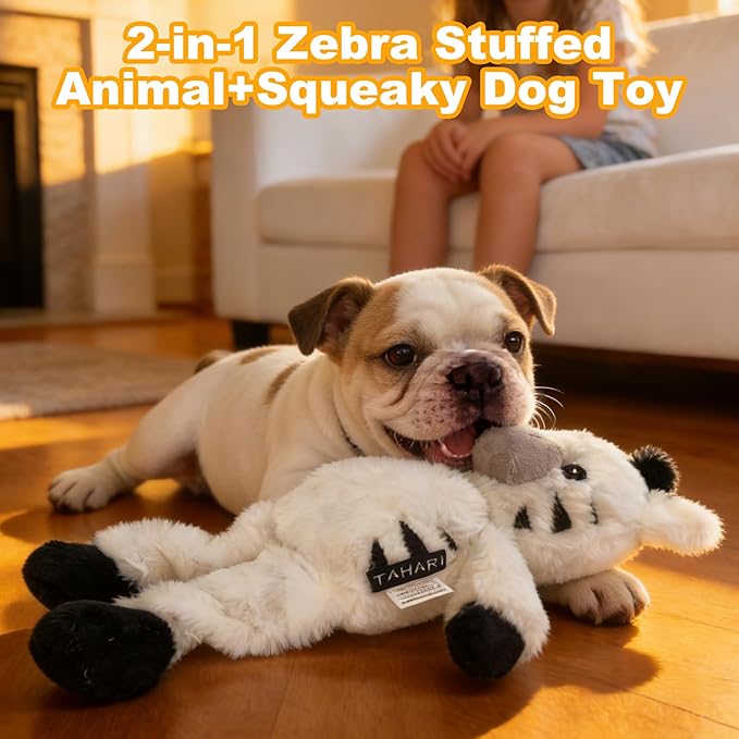 Black and White Zebra Plush Squeaky Dog Toy with Bungee Leg Puppy Teething Chew Toy Cute Soft Indoor Outdoor Interactive Stuffed Animal Dog Toy for Small Medium Large Dogs Toy Gift 35cm/13.78in