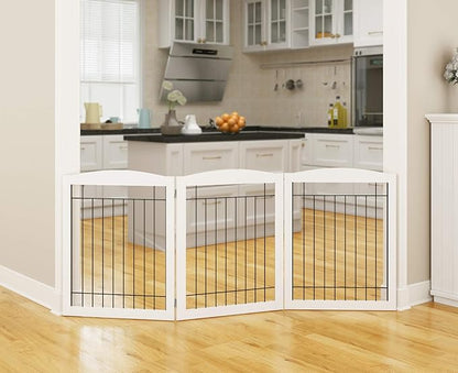 PAWLAND 72“ Extra Wide Dog gate for The House, Doorway, Stairs, Freestanding Foldable Wire Pet Gate, Pet Puppy Safety Fence, 30" Height (White, 3 Panels)