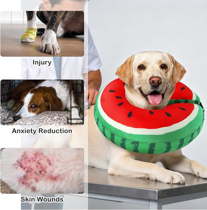 SCENEREAL Dog Cone Alternative After Surgery Donut Collar, Soft Pet Recovery Pillow Collar for Medium Large Dogs, Inflatable Adjustable Neck Collars to Prevent Licking, Watermelon XL