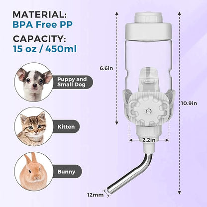 Vannon Dog Water Dispenser for Cage, 15oz Auto Feeding Crate Water Bottle for Dogs, Cats & Rabbits, Pet Nozzle Diameter: 12mm, BPA Free, Grey