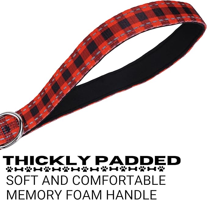 EcoBark Dog Leash - Soft & Reflective Comfort Leash with Padded Handle - Safe, Strong, & Durable for Small, Medium or Large Dogs (Red Buffalo Plaid)