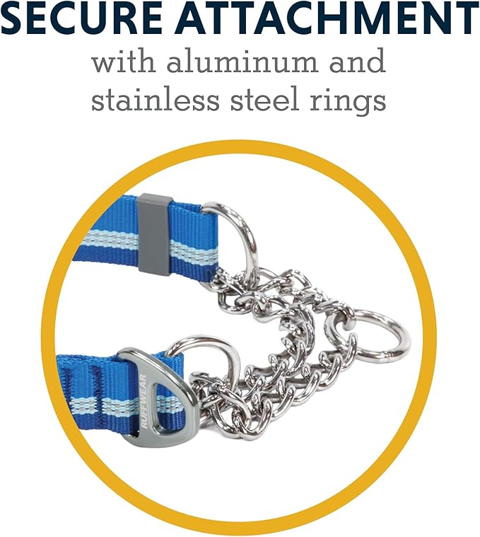 Ruffwear, Chain Reaction Dog Collar, Adjustable Reflective Martingale Escape-Proof Collar with Stainless Steel Chain, Professional Training Control, Blue Pool, 11"-14"