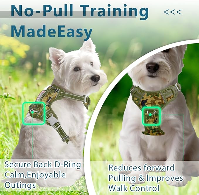 BARKBAY Dog Harness No Pull with ID Tag Pocket - Heavy Duty, Reflective, Easy Control for Large Dogs(Camo,XS)