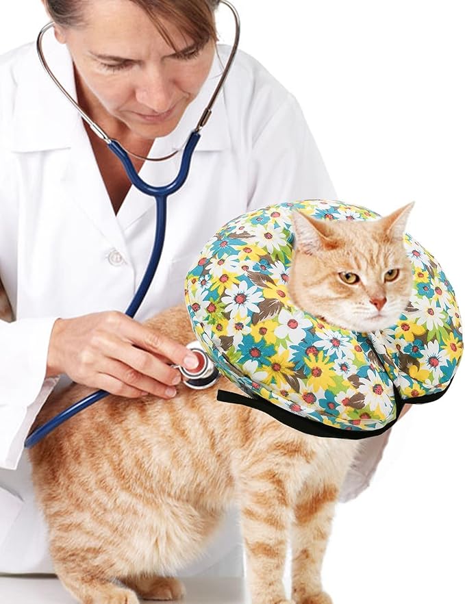 Protective Inflatable Collar for Dogs and Cats - Soft Pet Recovery Collar Does Not Block Vision, Prevents Pets from Touching Stitches, Wounds and Rashes (Floral - 2, Neck 21" - 25")