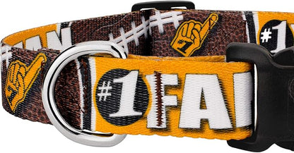 Country Brook Petz - Deluxe Black and Gold Football Fan Dog Collar and Leash - Sports and Athletics Collection Featuring Spirited Designs (5/8 Inch, Small)