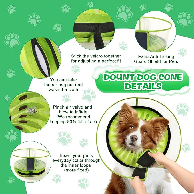 Inflatable Dog Cone Collar with Detachable Enhanced Anti-Licking Shield, Soft Neck Donut Collar for Dogs After Surgery, Adjustable Dog Cone Alternative for Large Medium Small Dogs & Cats