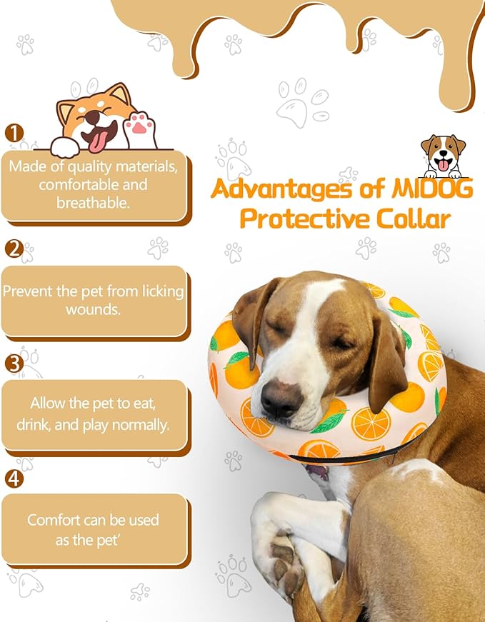 MIDOG Inflatable Dog Cone Alternative for After Surgery - Soft Protective Donut Collar Prevents Licking, Comfortable Recovery E-Collar Alternative for Small Medium Large Dogs (Orange,M)
