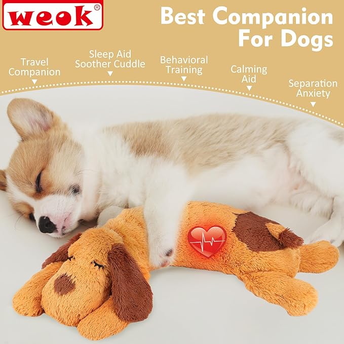 WEOK Heartbeat Puppy Toy, Comfort Cuddler Pillow, Dog Anxiety Relief Calming Aid,Heartbeat Stuffed Toy for Dogs,Puppy Heartbeat Toy Sleep Aid,Dog Heartbeat Toy for Pet