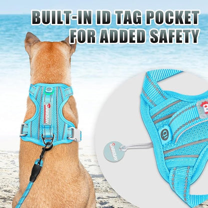 BARKBAY No Pull Dog Harness Large Reflective Dog Harness with Front Clip and Easy Control Handle for Walking Training Running with ID tag Pocket(Blue,L)