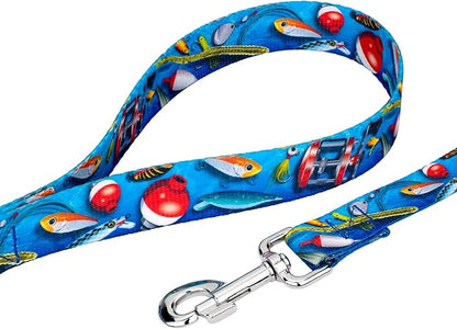 Country Brook Petz - Gone Fishin' Everyday Dog Collar and Leash - Sports and Athletics Collection Featuring Spirited Designs (1 Inch, Medium)