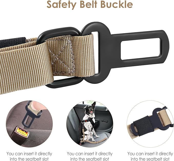 Hotsky Tactical Dog Leash Heavy Duty for Medium Large Dogs that Pull,4-6Ft Strong Bungee Shock Absorbing No Pull Dog Leash with Padded Double Handle and Car Seatbelt,Khaki