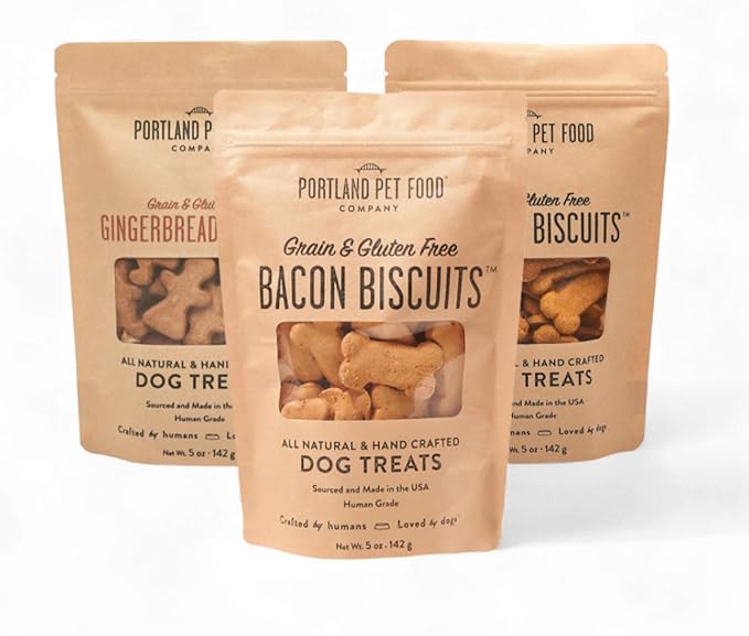 Portland Pet Food Company Natural Dog Treats Variety Pumpkin Gingerbread & Bacon Dog Biscuits - Grain-Free, Human-Grade Healthy Training & Snacks - Puppy, Small, Large Breed - Made in the USA - 3 Pack