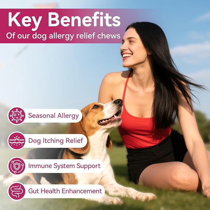 Dog Allergy Itch Relief Chews–Probiotics for Dogs Seasonal Allergies,Itchy Skin & Ears,Immune Support,Omega 3,Fish Oil,Gut & Digestive Health,Dry Skin,Hot Spots,Paw Licking for All Breeds & Ages Dogs