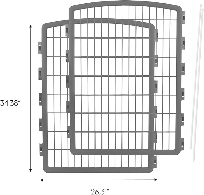 IRIS USA 34'' Pet Playpen 2 Panel Add-On with Connecting Rods, Dog Playpen, Small Medium Large Dogs, Heavy-Duty Molded Plastic, Rust-Free, Non-Skid Rubber Feet, Easy Assemble, Customizable, Gray