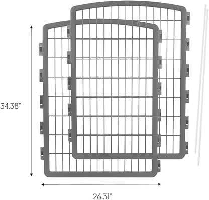 IRIS USA 34'' Pet Playpen 2 Panel Add-On with Connecting Rods, Dog Playpen, Small Medium Large Dogs, Heavy-Duty Molded Plastic, Rust-Free, Non-Skid Rubber Feet, Easy Assemble, Customizable, Gray
