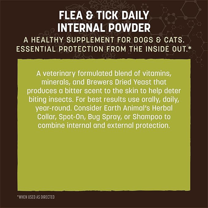 Earth Animal Apothecary Natural Flea & Tick - Daily Internal Powder Supplement for Dogs & Cats - 1 lb