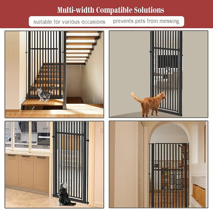 Glaf Extra Tall Pet Gate 63" Pressure Mounted Cat Door Safety Metal Cat Gate Adjustable Width Dog Door Auto-Close Dog Gate for Doorways, Stairs, Kitchen, Hallway (Black, 29.92-33.46")