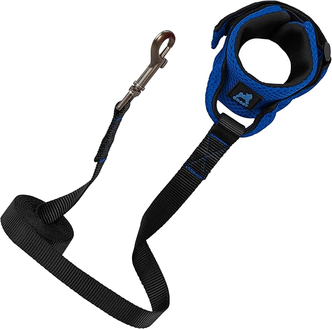 Gooby Soft Mesh Wrist Band Surfer Leash - Blue, 6 FT - Comfortable Hands Free Leash with Elastic Band for Small, Medium and Large Dogs
