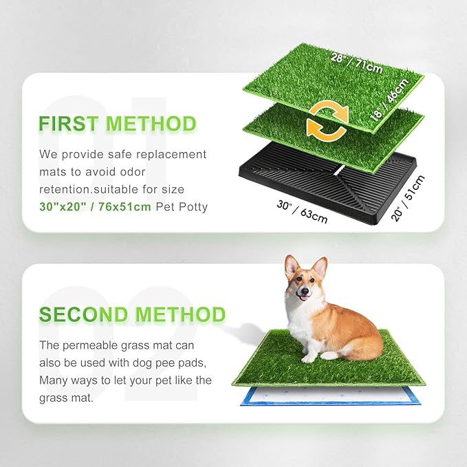 Hompet Dog Grass Pads, Puppy Turf Potty Training Pads, Artificial Turf for Dog Systems Replacement Grass Mats, Easy to Clean with Fast Drain Holes, Indoor/Outdoor Garden Lawn Patio Balcony 28"×18"