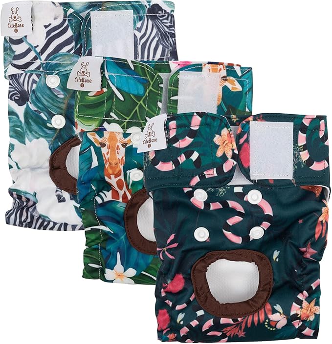 CuteBone Dog Diapers Female Washable Small Medium Large 3 Pack Reusable Doggie Diapers Puppy Period Pants for Doggy Heat Cycle Peeing
