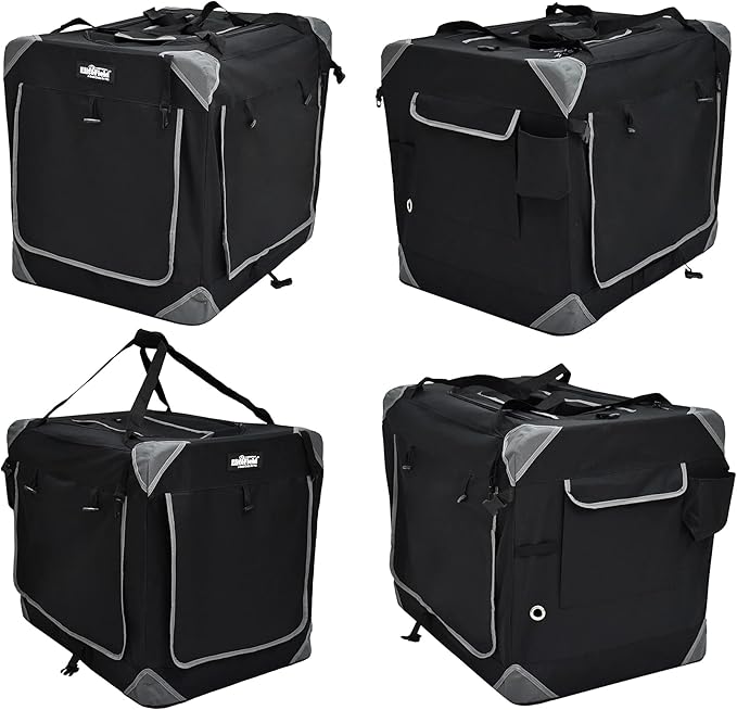 EliteField 4-Door Folding Soft Dog Crate with Curtains, Carrying Bag and Fleece Bed (2 Year Warranty), Indoor & Outdoor Pet Home (20" L x 14" W x 14" H, Black+4 Door Curtains)