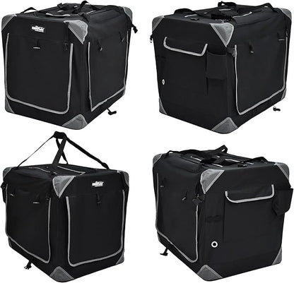 EliteField 4-Door Folding Soft Dog Crate with Curtains, Carrying Bag and Fleece Bed (2 Year Warranty), Indoor & Outdoor Pet Home (36" L x 24" W x 28" H, Black+4 Door Curtains)