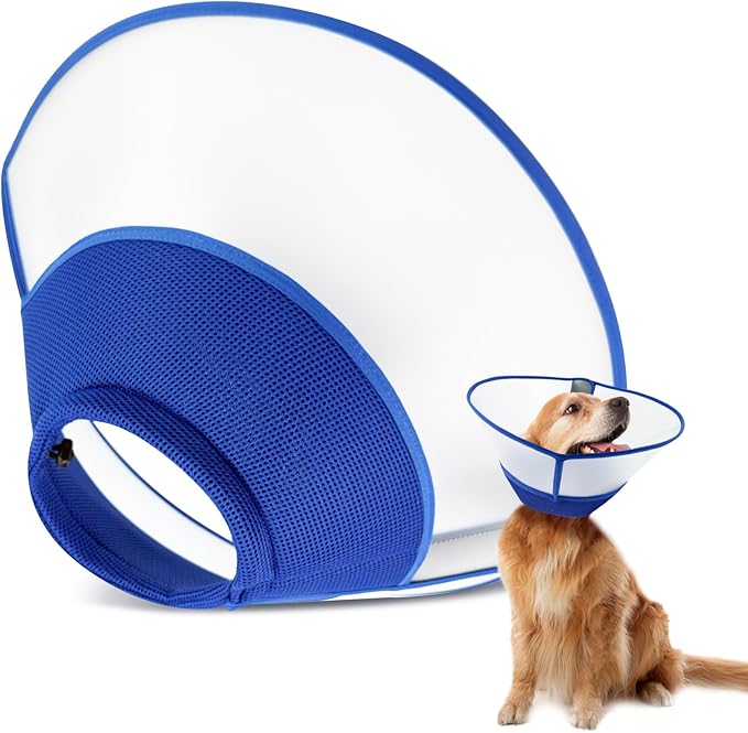 Upgraded Dog Cone Collar After Surgery, Soft Breathable Pet Recovery Collar with Double-Layer Design and Support Plate, Adjustable Dog Cone Collar for Large Medium Dogs, Elizabethan Collar（Blue，M）