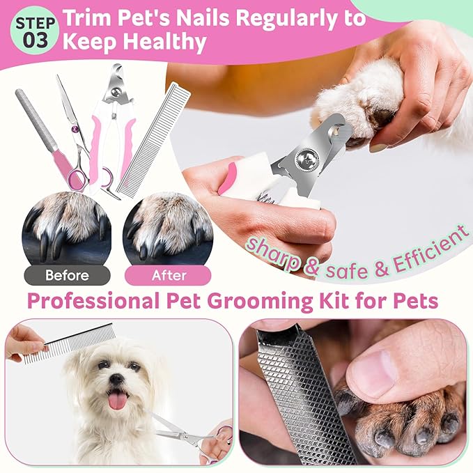 Dog Brush for Shedding 13pcs Bath Grooming Kit with Pet Nail Clipper and File - Dog Bath Brush Cat Grooming Supplies, Dematting Comb Bath Brush Shampoo Scrubber for Dogs and Cats