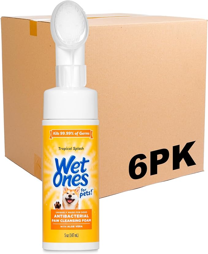 Wet Ones for Pets Antibacterial Dog Paw Cleaner with Built-in Brush, Foaming No-Rinse Formula for Cleaning Dirty Paws After Walks, Gentle Everyday Paw Wash for Dogs, 5 Oz - 6 Pack
