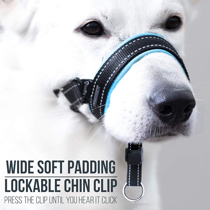 GoodBoy Dog Head Halter with Safety Strap - Stops Heavy Pulling On The Leash - Padded Headcollar for Small Medium and Large Dog Sizes - Head Collar Training Guide Included (Size 4, Blue)