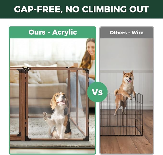 FXW AuraSpace Pro Acrylic Indoor Dog Playpen, Heavy-Duty with Metal Frame, 32" Height 12 Panels for Small and Medium Dogs, Walnut│Patented
