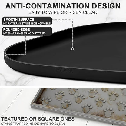 SMILOOL Small Silicone Pet Food Mat with Raised Edge for Food and Water Bowl, Square Dog Feeding Mats, Cat Food Trays for Floor Waterproof, Rubber Tray for Dogs and Cats, 12 x 12 x 0.7 Black
