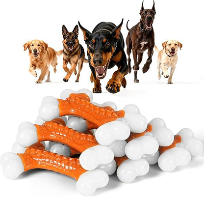 Kseroo 6-Pack Indestructible Dog Toys for Aggressive Chewers: Peanut Butter Flavored Hard Nylon Bone Chew Toys, Tough Dog Chew Toys, Dog Toys to Keep Them Busy for Medium Large Dogs, Orange