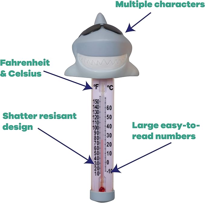 GAME 2700 Shark Spa and Pool Thermometer, Shatter-Resistant Casing Tether Included, Fahrenheit and Celsius, 9-in height x 3-1/2-in diameter