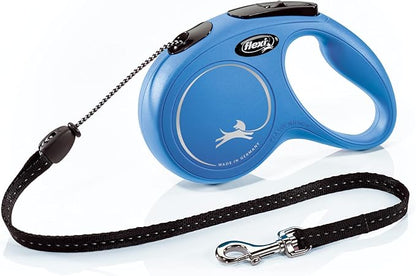 FLEXI New Classic Cord Retractable Dog Leash for Medium Dogs up to 44 lbs. – 16 ft., Blue | Tangle-Free Pet Walking Leash with One-Handed Brake, Pause, Lock|German Quality Product