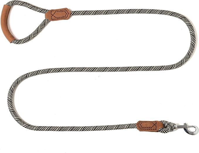 Mile High Life | Premium Leather Handle Dog Leash | Strong Rope Leash | Zinc Alloy Strong Clasp | Small Medium Large Dogs | 4/5/6 Feet(White, 48 Inch (Pack of 1))