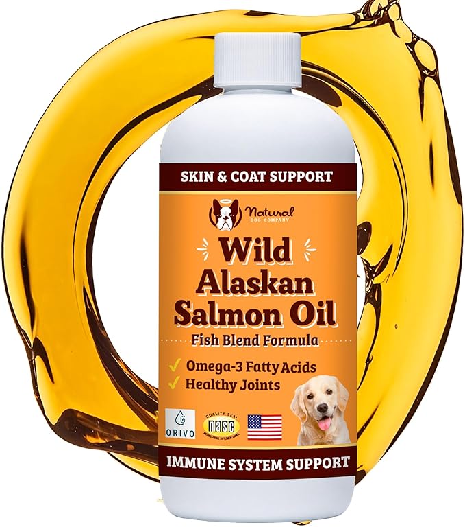 Natural Dog Company Wild Alaskan Salmon Oil Formula with Omega 3, Fish Oil for Dogs Supplement, Skin & Coat Dog Oil, Itchy Relief, Immune Support for Joints & Heart, Liquid Food Topper, 8 oz.
