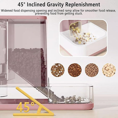 kathson Gravity Cat Food and Water Dispenser Automatic Dog Feeder Waterer 2 in 1 Auto Pet Food and Water Bowl Set Self Feeding for Puppy Kitten，Pink
