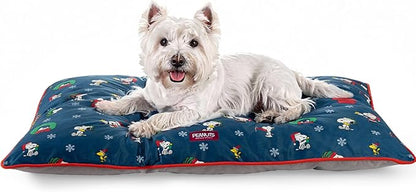 Berkshire Peanuts® Square Dog Bed, Suedemink Fleece Pet Mat with Waterproof & Non-Slip Bottom, Soft Plush Dog Mat for Crate, Couch, or Floor, Machine Washable(Snoopy Best Christmas Icons, Large)