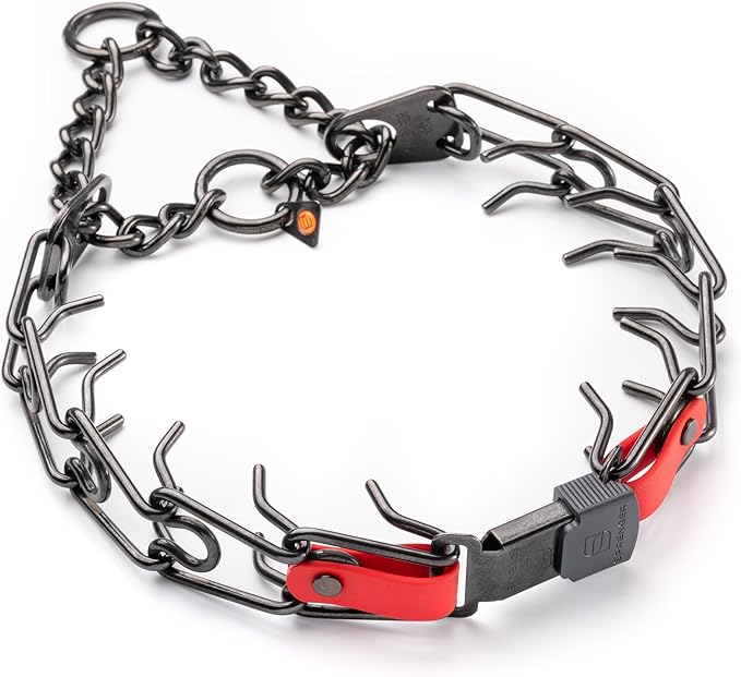 Herm Sprenger Black Stainless Steel Dog Collar with Quick Release ClicLock Buckle O-Ring Biothane Insert Training Collar Made in Germany (Cherry Red, 25in x 4.0mm(Neck Size up to21-22in))