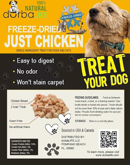 Just Chicken Raw Freeze-Dried Bites Two-Pack Single Source Dog & Cat Treats Food Topper - Training Treasure, Perfect for Picky Eaters, Grain-Free, Protein Rich (2 Packs) (2.0 oz each, Just Chicken)