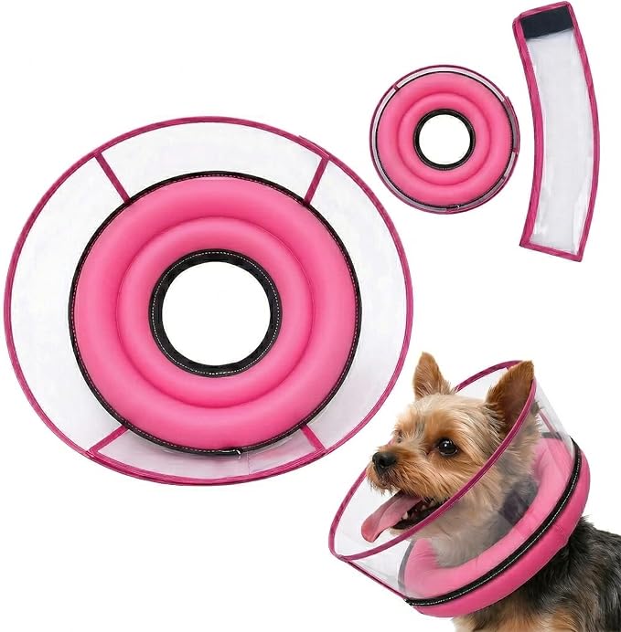 2-in-1 Soft Inflatable Dog Cone Collar Alternative with Enhanced Anti-Licking Guard Shield, Dog Collar After Surgery, Adjustable Recovery Cones for Large Medium Small Dogs and Cats (Pink, M)